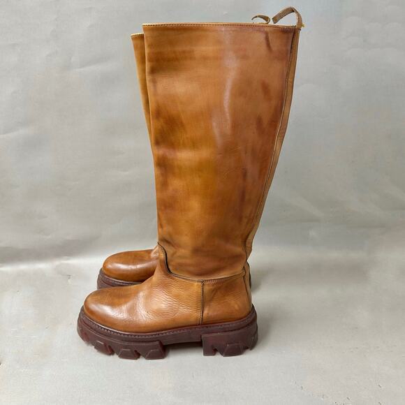 Jonak Rocket Knee High Leather Boots in Cognac Lug Sole Euro Size 41 US 10 - Picture 6 of 16